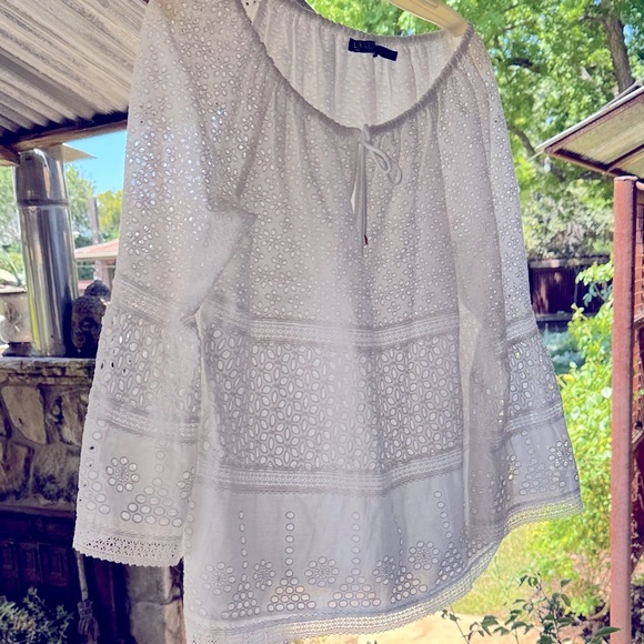 Lauren Ralph Lauren White Cotton Sleeve Peasant Blouse Size Large EUC like new - Picture 1 of 12